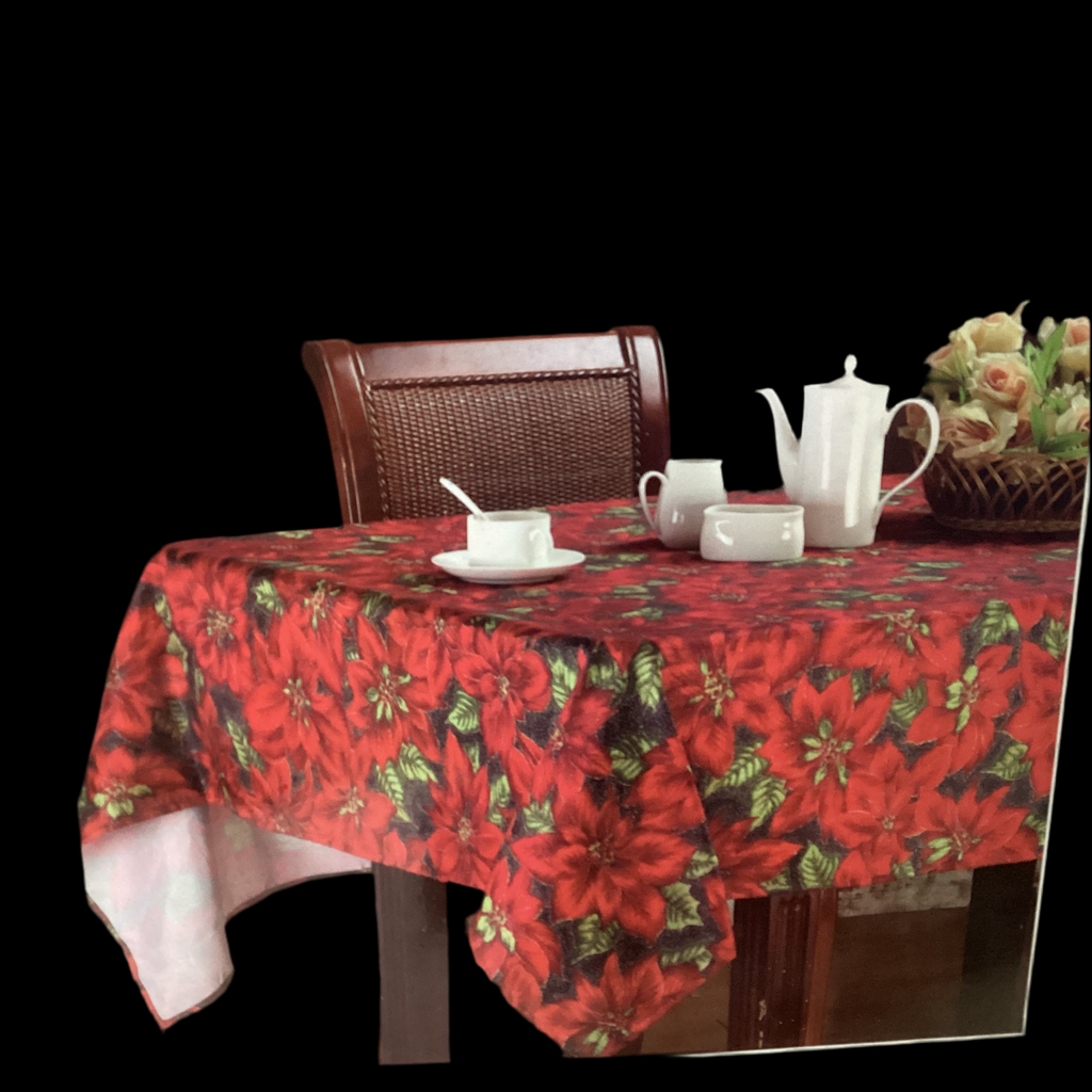 RED POINSETTIA FABRIC TABLECLOTH