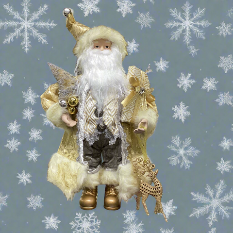 STANDING SANTA DECORATION (GOLD & WHITE)