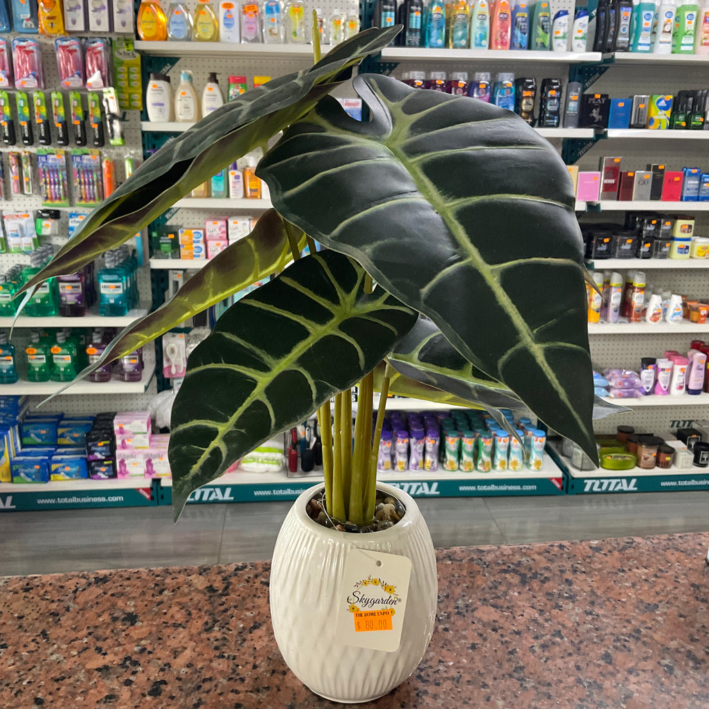 INDOOR ARTIFICIAL FOOTED ELEPHANT EAR PLANT IN POT