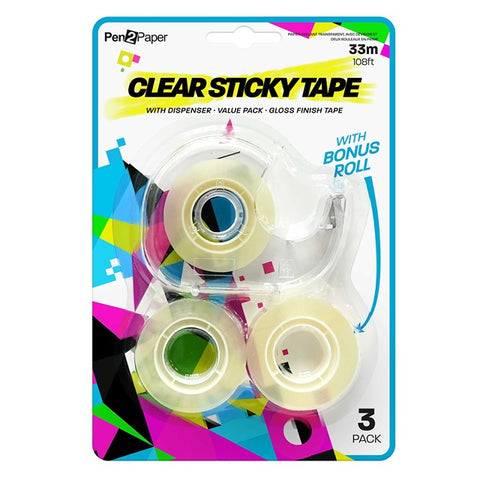 STICKY TAPE W/DISPENSER 3 ROLLS