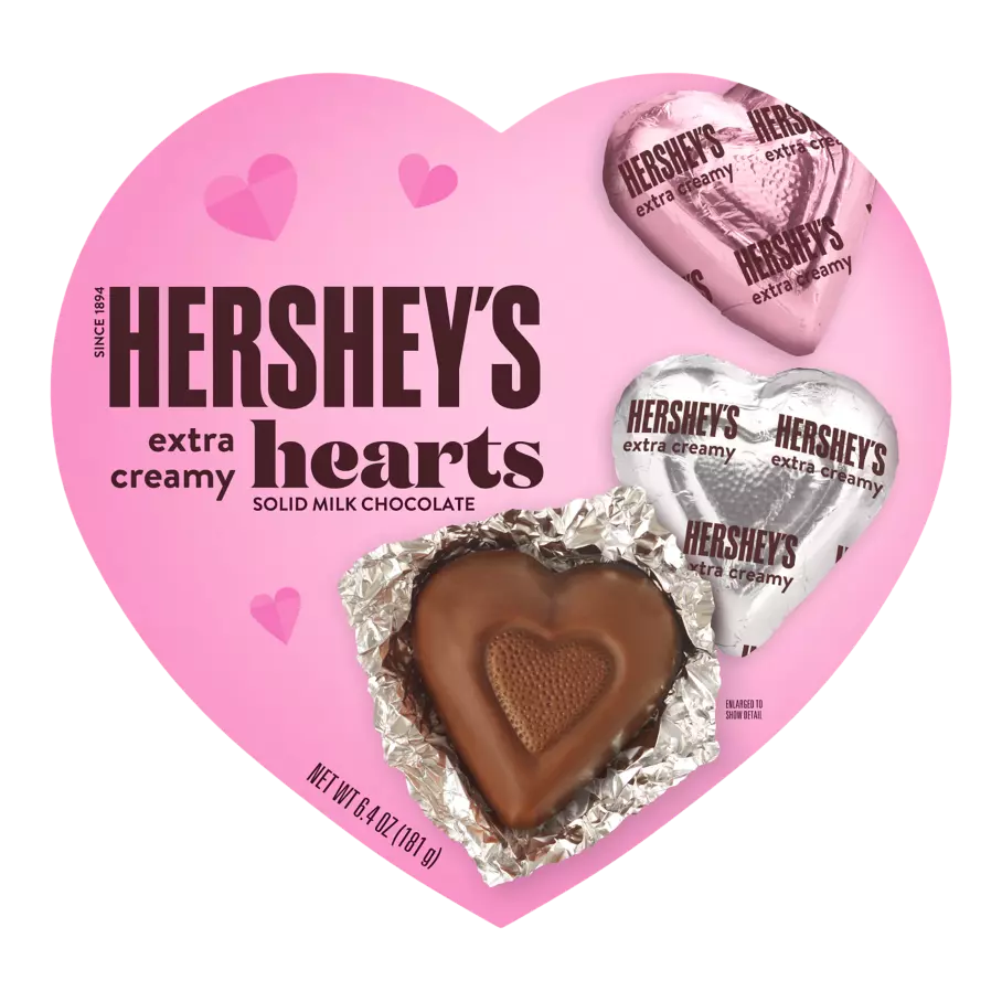 HERSHEY’S EXTRA CREAMY HEARTS SOLID MILK CHOCOLATE